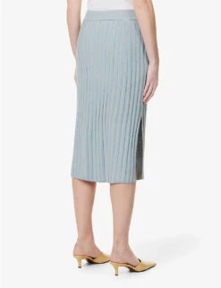 Joseph Split-hem Mid-rise Knitted Midi Skirt -Whistles Clothing Shop R04095429 DUSTYBLUE ALT03