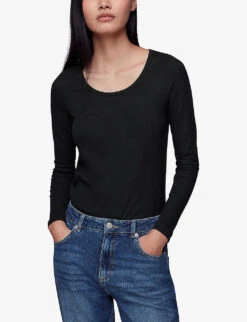 Whistles Slim-fit Scoop-neck Ribbed Stretch-woven Top -Whistles Clothing Shop R04096999 BLACK ALT02