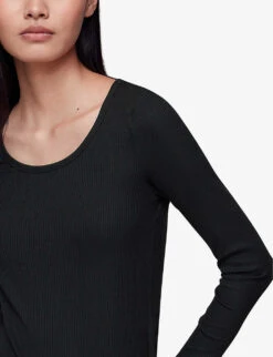 Whistles Slim-fit Scoop-neck Ribbed Stretch-woven Top -Whistles Clothing Shop R04096999 BLACK ALT04
