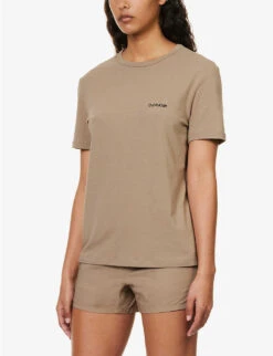 Calvin Klein Logo-embroidered Short-sleeved Stretch-cotton And Recycled-polyester T-shirt -Whistles Clothing Shop R04097695 NATURALGRAY ALT02