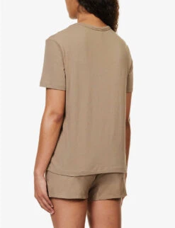 Calvin Klein Logo-embroidered Short-sleeved Stretch-cotton And Recycled-polyester T-shirt -Whistles Clothing Shop R04097695 NATURALGRAY ALT03