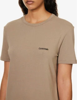 Calvin Klein Logo-embroidered Short-sleeved Stretch-cotton And Recycled-polyester T-shirt -Whistles Clothing Shop R04097695 NATURALGRAY ALT04