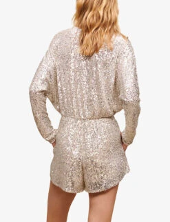 Maje Sequin-embellished Stretch-woven Playsuit -Whistles Clothing Shop R04101533 NOIRGRIS ALT03