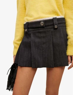 Maje Jinime Pleated Stretch-denim Mini Skirt -Whistles Clothing Shop R04101763 NOIRGRIS ALT02