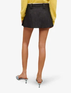 Maje Jinime Pleated Stretch-denim Mini Skirt -Whistles Clothing Shop R04101763 NOIRGRIS ALT03