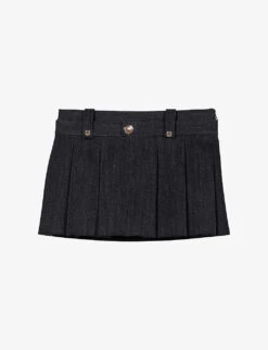 Maje Jinime Pleated Stretch-denim Mini Skirt