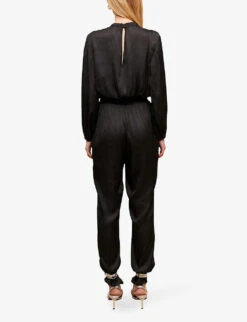 Maje Paulynou Tied-neck Balloon-sleeved Recycled-polyester Jumpsuit -Whistles Clothing Shop R04101783 NOIRGRIS ALT03