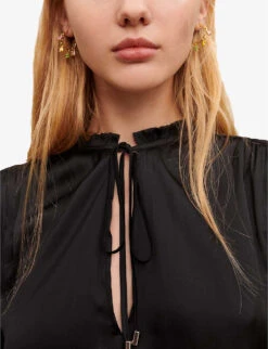 Maje Paulynou Tied-neck Balloon-sleeved Recycled-polyester Jumpsuit -Whistles Clothing Shop R04101783 NOIRGRIS ALT04