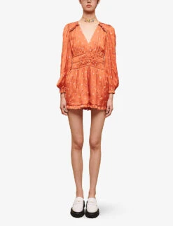 Maje Floral-embroidered Satin Jumpsuit -Whistles Clothing Shop R04101915 JAUNESORANGES ALT02