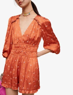 Maje Floral-embroidered Satin Jumpsuit -Whistles Clothing Shop R04101915 JAUNESORANGES ALT04