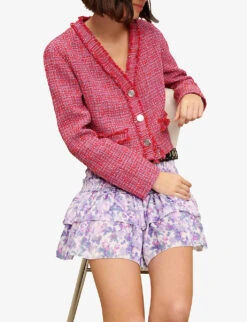 Maje Juvard Floral-print Ruffled Woven Mini Skirt -Whistles Clothing Shop R04101933 VIOLETS ALT04