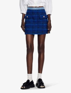 Sandro Catane Tweed Cotton-blend Mini Skirt -Whistles Clothing Shop R04102248 BLEUS ALT02