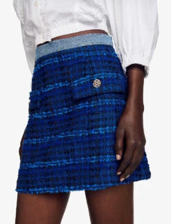 Sandro Catane Tweed Cotton-blend Mini Skirt -Whistles Clothing Shop R04102248 BLEUS ALT04