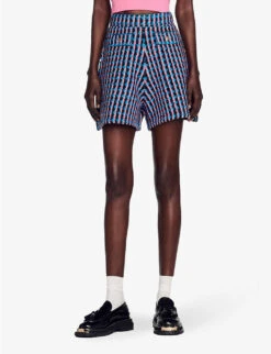 Sandro Checked Stretch-tweed Shorts -Whistles Clothing Shop R04102332 NOIRGRIS ALT02