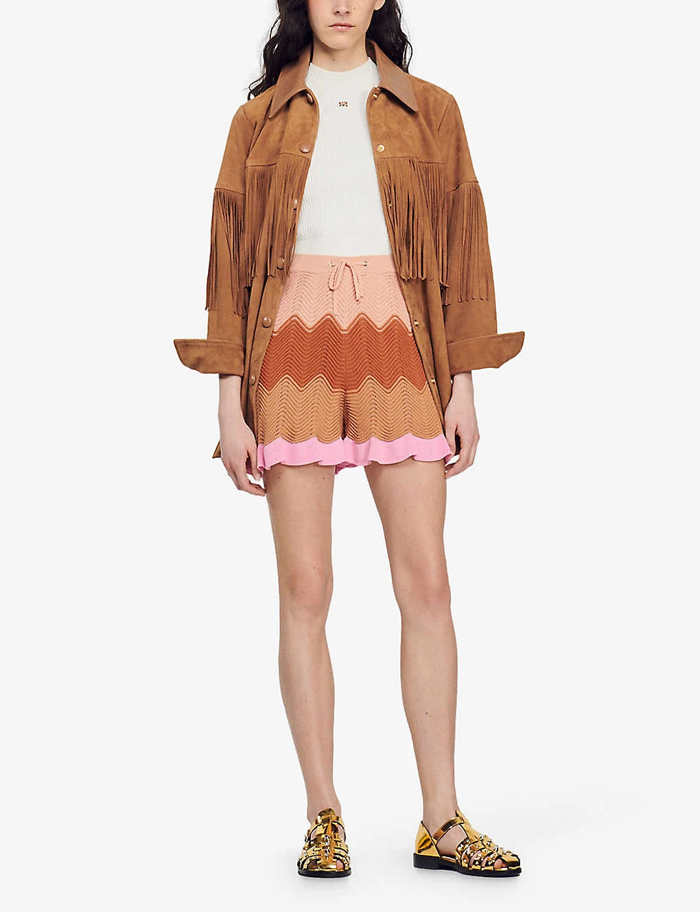 Sandro Capucin Wave-stitch Stretch-knitted Shorts 2 Sandro Capucin Wave-stitch Stretch-knitted Shorts - Image 2