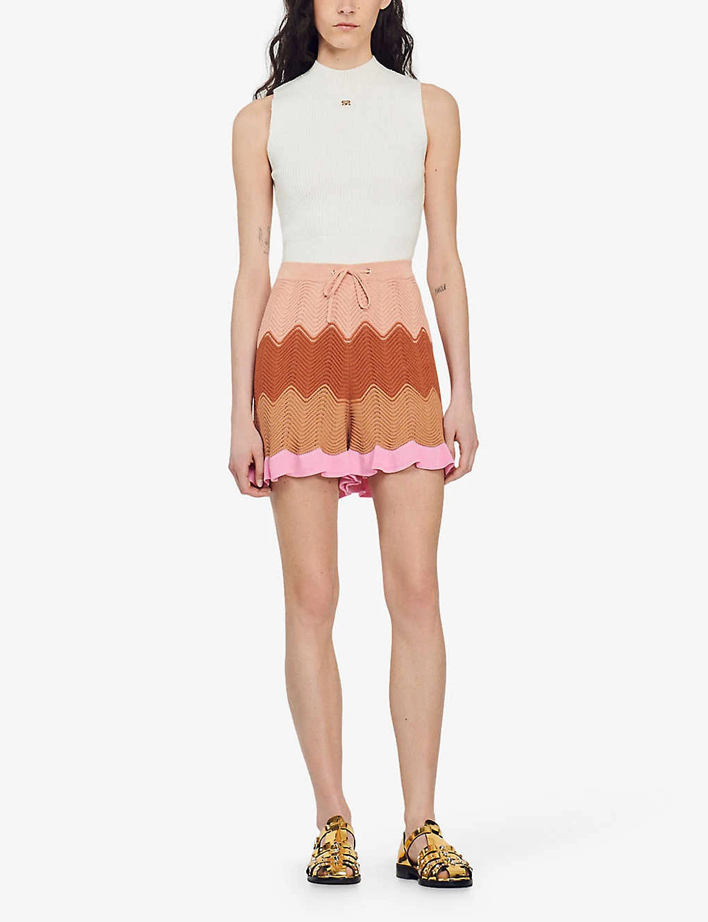 Sandro Capucin Wave-stitch Stretch-knitted Shorts 3 Sandro Capucin Wave-stitch Stretch-knitted Shorts - Image 3