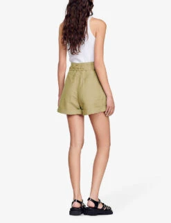 Sandro Belted High-rise Woven Shorts -Whistles Clothing Shop R04102391 BRUNS ALT03