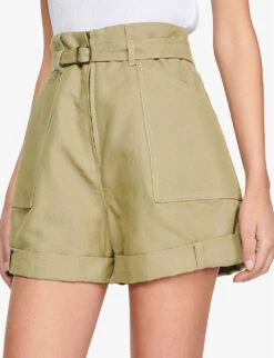Sandro Belted High-rise Woven Shorts -Whistles Clothing Shop R04102391 BRUNS ALT04
