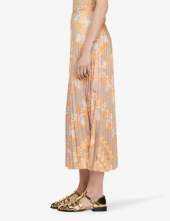 Sandro Scarf-print Pleated Recycled Polyester-blend Midi Skirt -Whistles Clothing Shop R04102662 NATURELS ALT02