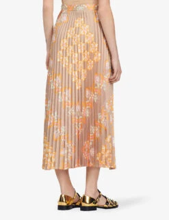 Sandro Scarf-print Pleated Recycled Polyester-blend Midi Skirt -Whistles Clothing Shop R04102662 NATURELS ALT03