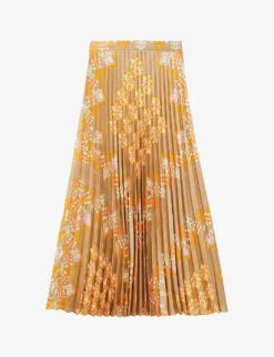 Sandro Scarf-print Pleated Recycled Polyester-blend Midi Skirt