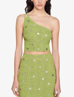 Sandro Maxou Sequin-embellished Knitted Top -Whistles Clothing Shop R04102676 VERTS ALT04