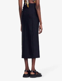 Sandro Cut-out Side-split Stretch-woven Midi Skirt -Whistles Clothing Shop R04102685 NOIRGRIS ALT03