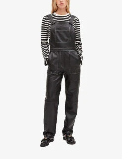 CLAUDIE PIERLOT Contrast-stitched Leather Overalls 7 CLAUDIE PIERLOT Contrast-stitched Leather Overalls -Whistles Clothing Shop R04103267 NOIRGRIS ALT02