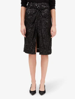 CLAUDIE PIERLOT High-rise Draped Sequin-embellished Skirt -Whistles Clothing Shop R04103268 NOIRGRIS ALT02