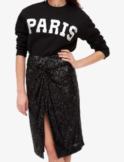 CLAUDIE PIERLOT High-rise Draped Sequin-embellished Skirt -Whistles Clothing Shop R04103268 NOIRGRIS ALT04