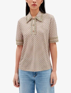 CLAUDIE PIERLOT Tioui Abstract-print Stretch-woven Polo Shirt -Whistles Clothing Shop R04103384 DIVERS ALT02