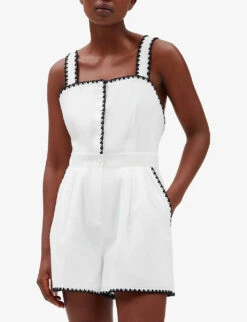 CLAUDIE PIERLOT Contrast Embroidered-trim Cotton Jumpsuit -Whistles Clothing Shop R04103532 NATURELS ALT02