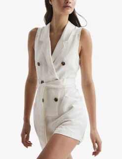 Reiss Florence Notch-lapel Double-breasted Woven Playsuit -Whistles Clothing Shop R04103917 IVORY ALT02