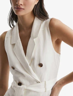 Reiss Florence Notch-lapel Double-breasted Woven Playsuit -Whistles Clothing Shop R04103917 IVORY ALT04
