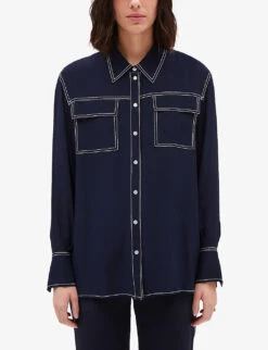 CLAUDIE PIERLOT Candice Contrast-stitch Silk Shirt -Whistles Clothing Shop R04104294 BLEUS ALT02