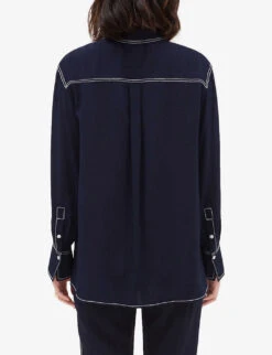 CLAUDIE PIERLOT Candice Contrast-stitch Silk Shirt -Whistles Clothing Shop R04104294 BLEUS ALT03