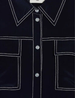 CLAUDIE PIERLOT Candice Contrast-stitch Silk Shirt -Whistles Clothing Shop R04104294 BLEUS ALT04