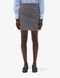 CLAUDIE PIERLOT Songe Monogram Horsebit-trim Wool-blend Skirt -Whistles Clothing Shop R04104800 NOIRGRIS ALT02
