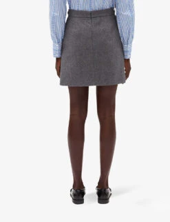 CLAUDIE PIERLOT Songe Monogram Horsebit-trim Wool-blend Skirt -Whistles Clothing Shop R04104800 NOIRGRIS ALT03