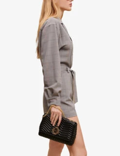 Maje Check-print Stretch Wool-blend Short Jumpsuit -Whistles Clothing Shop R04105498 NOIRGRIS ALT02