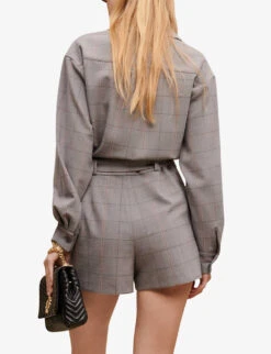 Maje Check-print Stretch Wool-blend Short Jumpsuit -Whistles Clothing Shop R04105498 NOIRGRIS ALT03