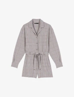 Maje Check-print Stretch Wool-blend Short Jumpsuit