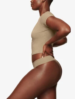 Vintage Cropped Raglan-sleeves Stretch-cotton T-shirt -Whistles Clothing Shop R04107105 DESERT ALT02