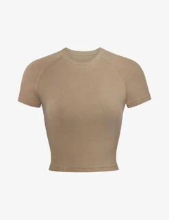 Vintage Cropped Raglan-sleeves Stretch-cotton T-shirt