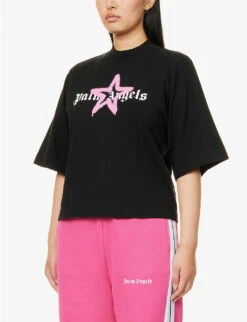 Palm Angels Star-print Cotton-jersey Cropped T-shirt -Whistles Clothing Shop R04107180 BLACKPINK ALT02