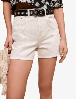 Maje Swirl-patch High-rise Denim Shorts -Whistles Clothing Shop R04109081 BLANC ALT04