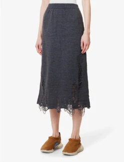 Distressed High-waist Knitted Skirt -Whistles Clothing Shop R04109263 BLACK ALT02