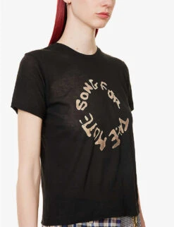 Logo Graphic-print Cotton And Silk-blend T-shirt -Whistles Clothing Shop R04109269 BLACK ALT04