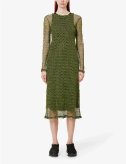 Semi-sheer Fishnet Mesh Maxi Dress 7 Semi-sheer Fishnet Mesh Maxi Dress -Whistles Clothing Shop R04109275 GREEN ALT02