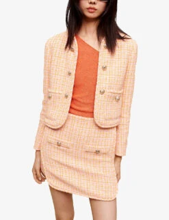 Maje Jilandra Side-split Tweed Mini Skirt -Whistles Clothing Shop R04110657 JAUNESORANGES ALT02